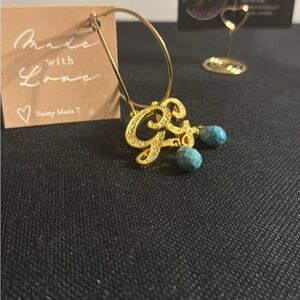 Gold and Turquoise Drop Earrings by Viesty Maria T